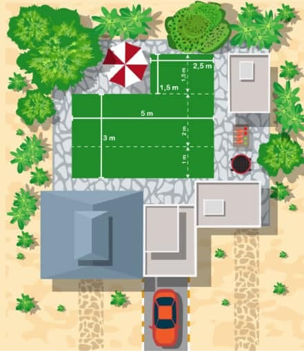 Calcula fácilmente los metros cuadrados de hierba sintética para un espacio con forma de L